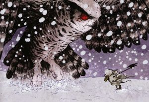 Fighting an owl - Mouse Guard Roleplaying Game.