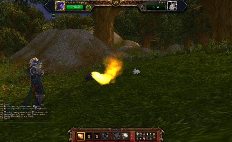 Mists of Pandaria pet battle system Onyxia whelpling versus rabbit