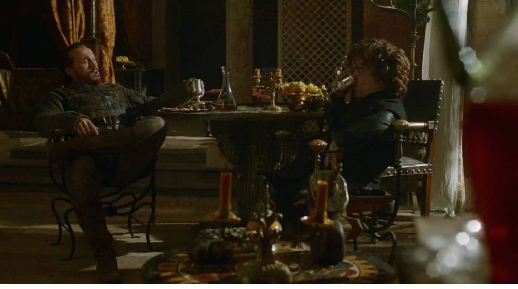 Like hell we're posting any pictures of the Theon stuff. Have Bronn & Tyrion bantering instead.